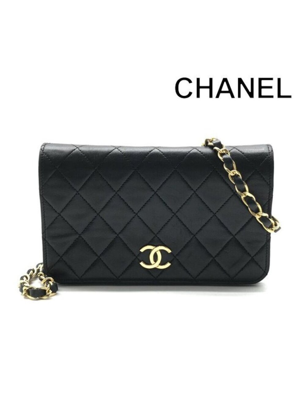 Chanel CC Logo Mini Quilted Push Lock Leather Chain Shoulder Bag Black - Picture 1 of 10